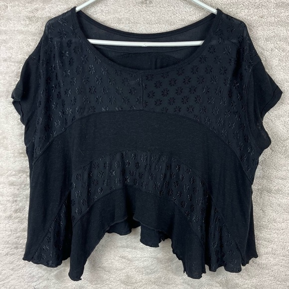 FREE PEOPLE Boho Flower Knit Tri-cot Black Oversized Flowy Tunic Top XS  (to XL) - Picture 7 of 13
